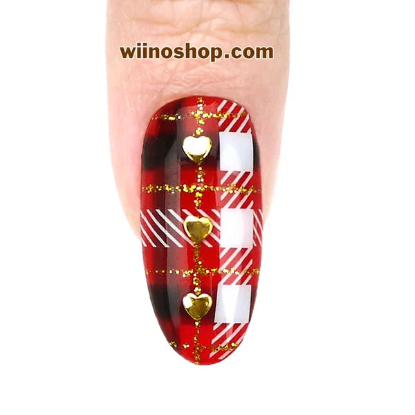 Red Plaid Nail with Hearts