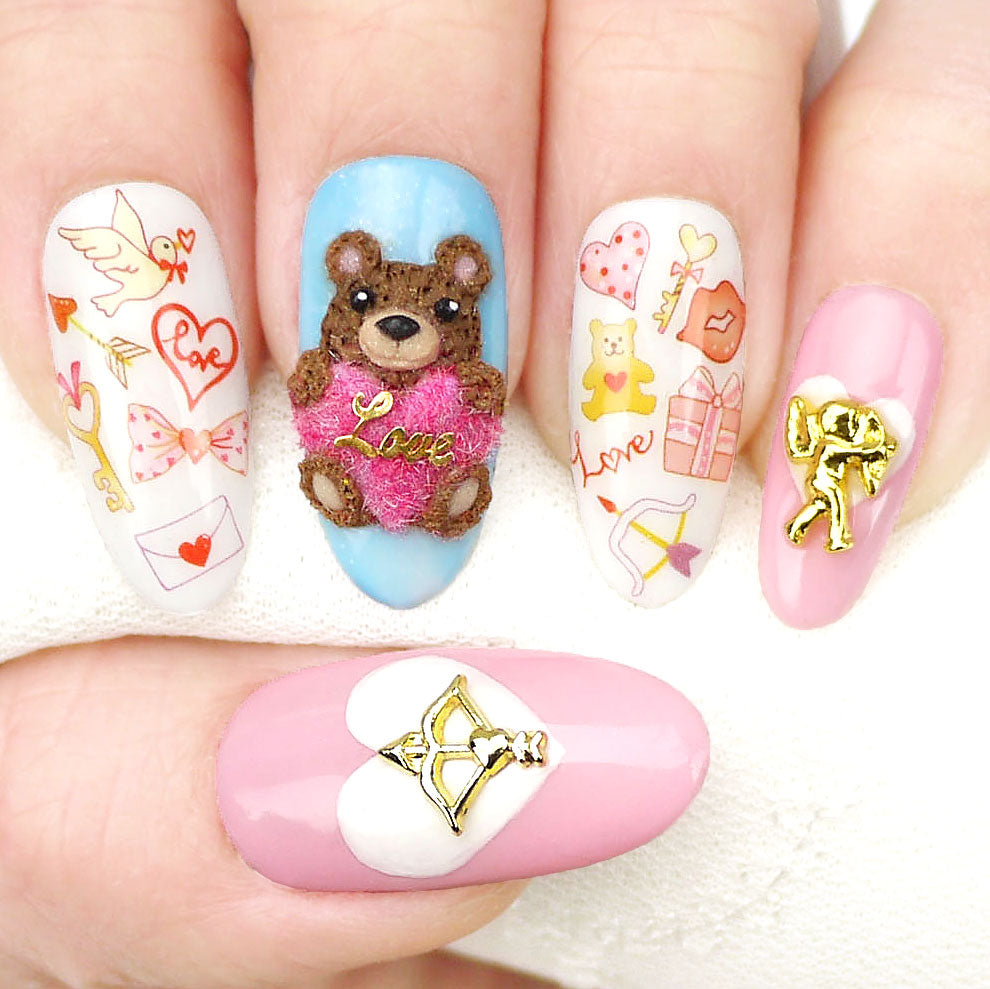 Sweet Teddy Bear Valentine Nails
