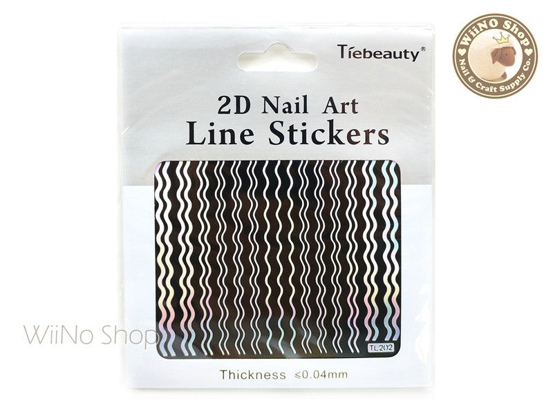 Wavy Line Silver Holographic Adhesive Nail Art Sticker - 1 pc (TL202 ...